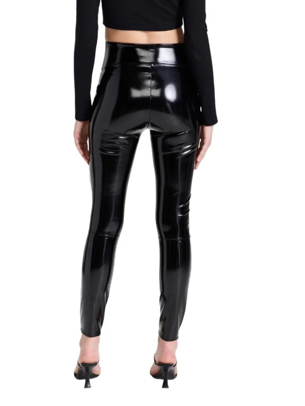 SPANX Black Shiny Faux-Leather High-Rise Leggings NWT Small